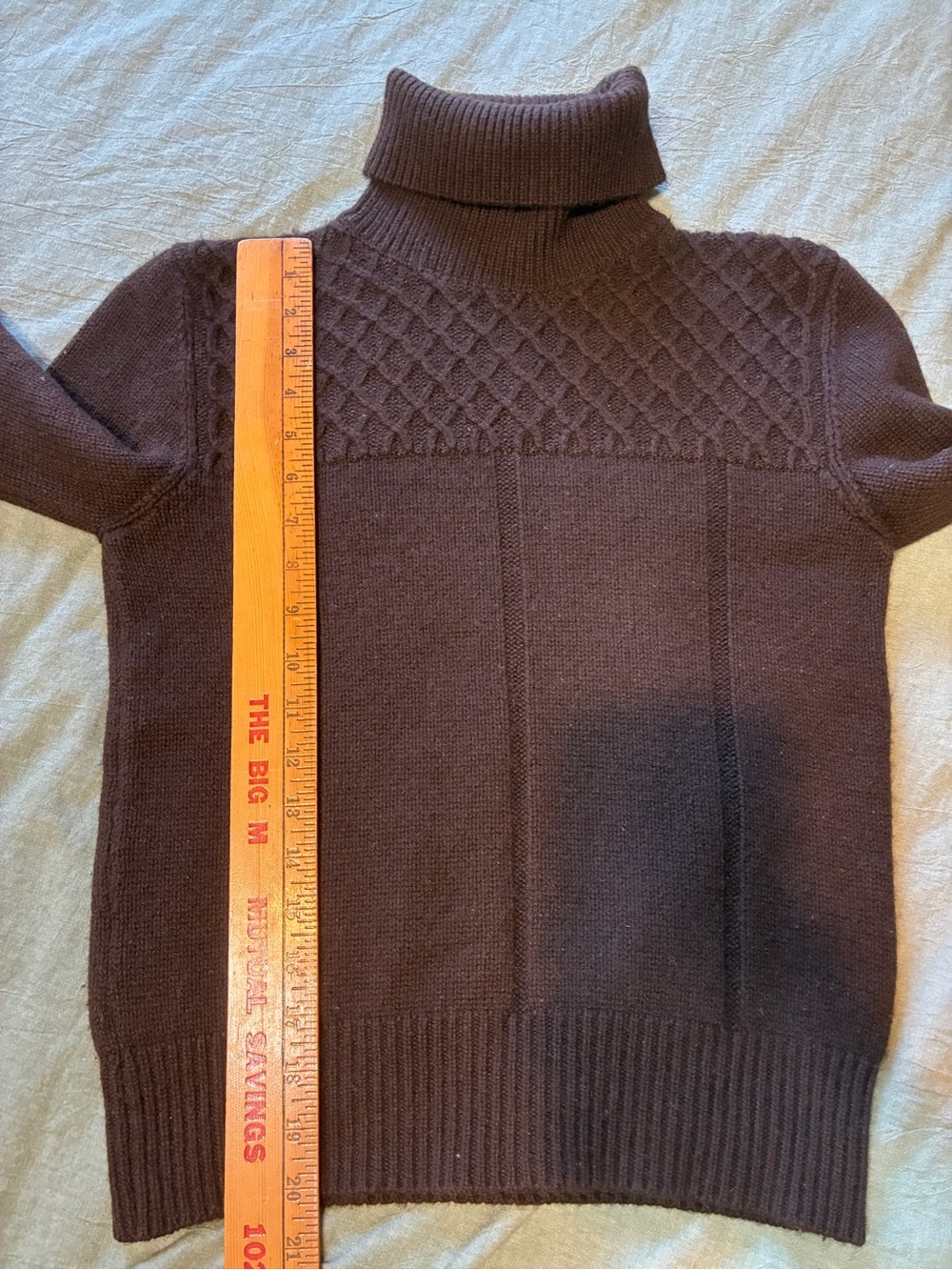 Barney's New York Brown 100% Cashmere Cable Long-Sleeved Turtleneck Sweater - Picture 6 of 8